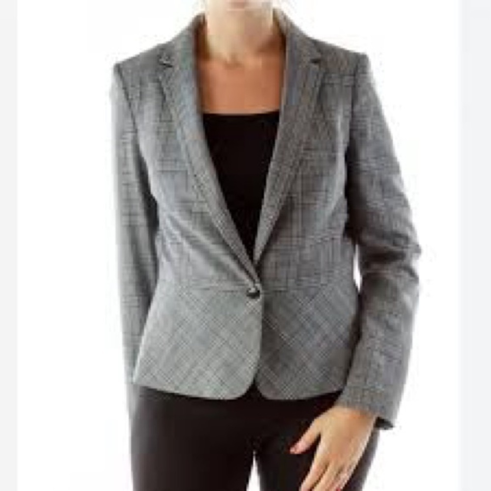 Banana Republic Classic Gray Plaid Blazer Jacket Black Gray Work Preppy 12